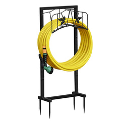 Skypatio Garden Hose Holder front view, black metal design