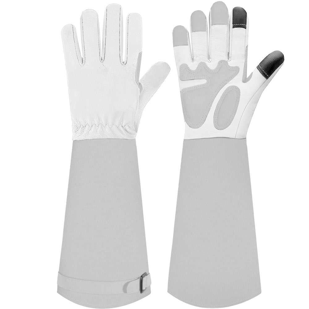 SLARMOR Gardening Gloves front view, grey cowhide leather