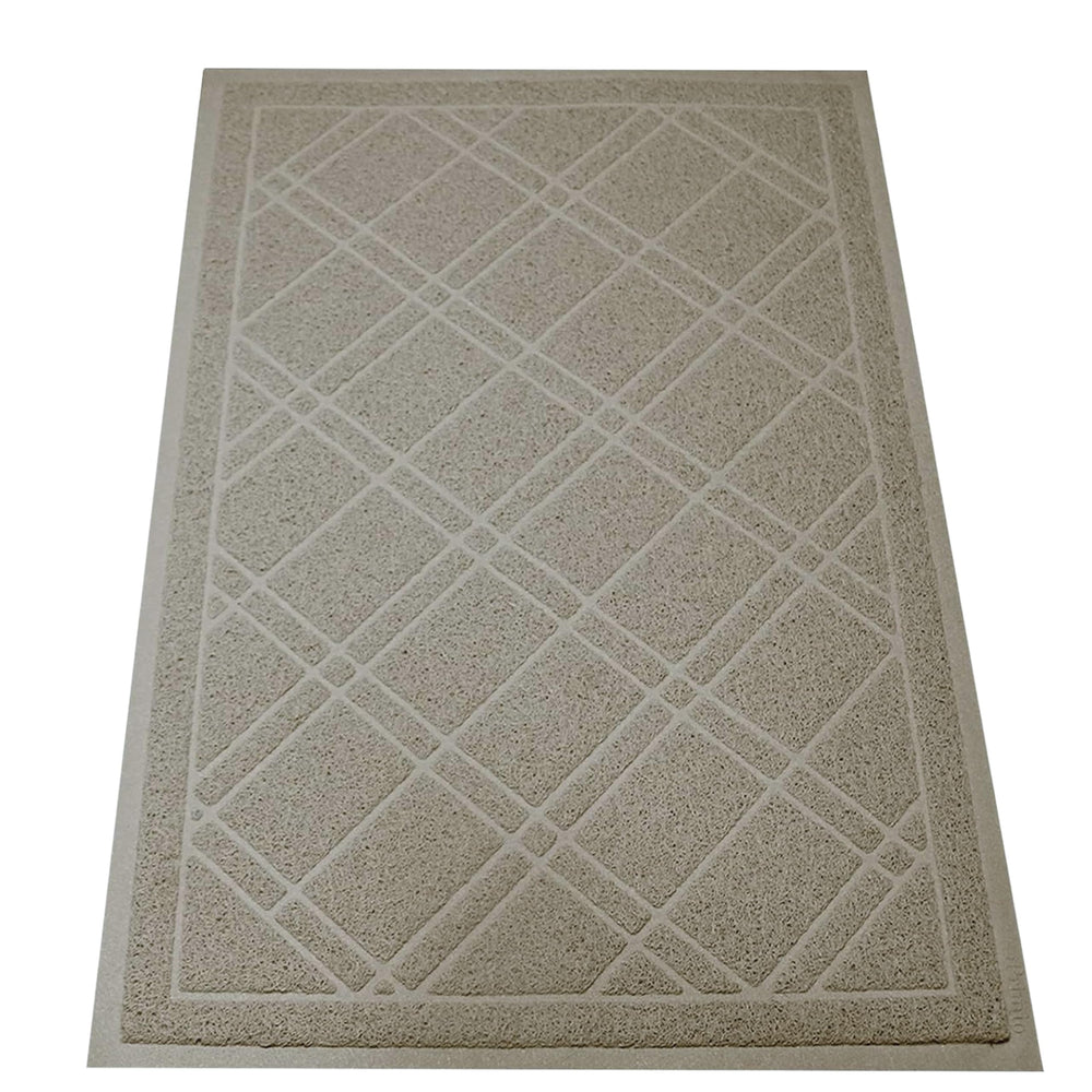 SlipToGrip Indoor Outdoor Plaid Door Mat front view, taupe