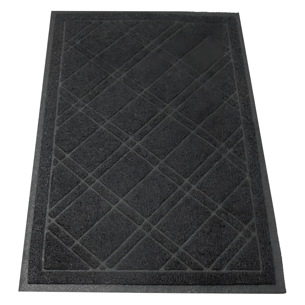 SlipToGrip Plaid Door Mat front view in black and grey