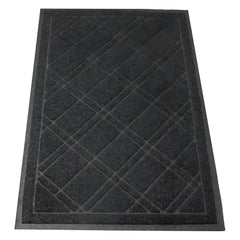 SlipToGrip Plaid Door Mat front view in black and grey