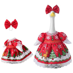 SLUPS Christmas Lawn Goose Outfit with red bow and snowflake print