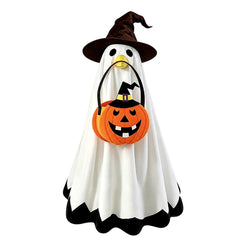 SLUPS Ghost Halloween Porch Goose Outfit with witch hat and pumpkin bag