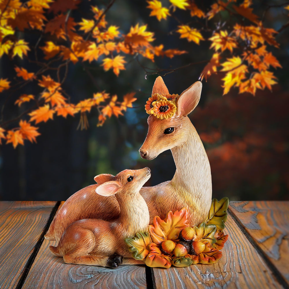 Smadeer Garden Deer Decor statue showcasing a doe and fawn in autumn colors