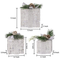 Small Hourleey Christmas lighted gift box featuring decorative pine cones