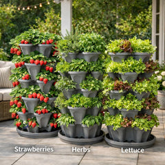 smart spring stackable planter with strawberries and herbs