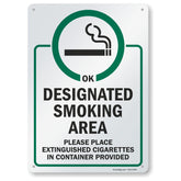 SmartSign Designated Smoking Area sign front view, 14x10 inches