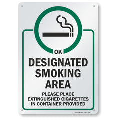 SmartSign Designated Smoking Area sign front view, 14x10 inches