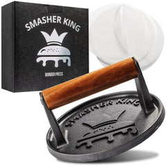 SMASHER KING cast iron smash burger press front view