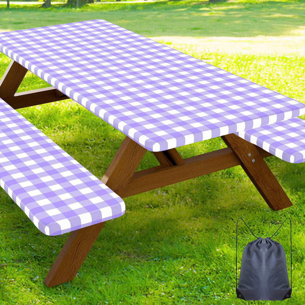 Smiry 6FT Picnic Table Cover Set in purple and white