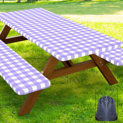 Smiry 6FT Picnic Table Cover Set in purple and white