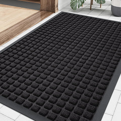 Smiry Doormat front view measuring 29.5x17 inches, black colour