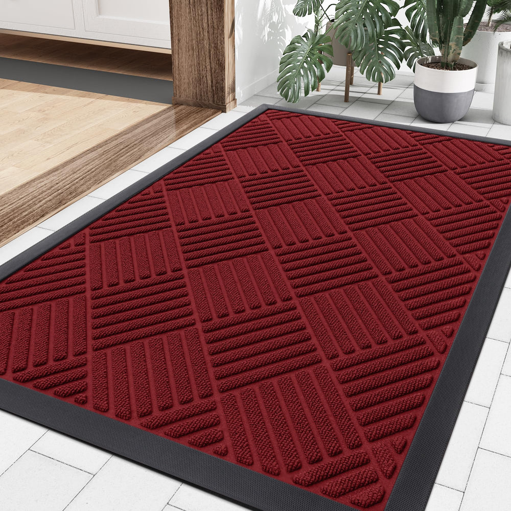 Smiry Front Door Mat 35x23 inch, Wine Red front view