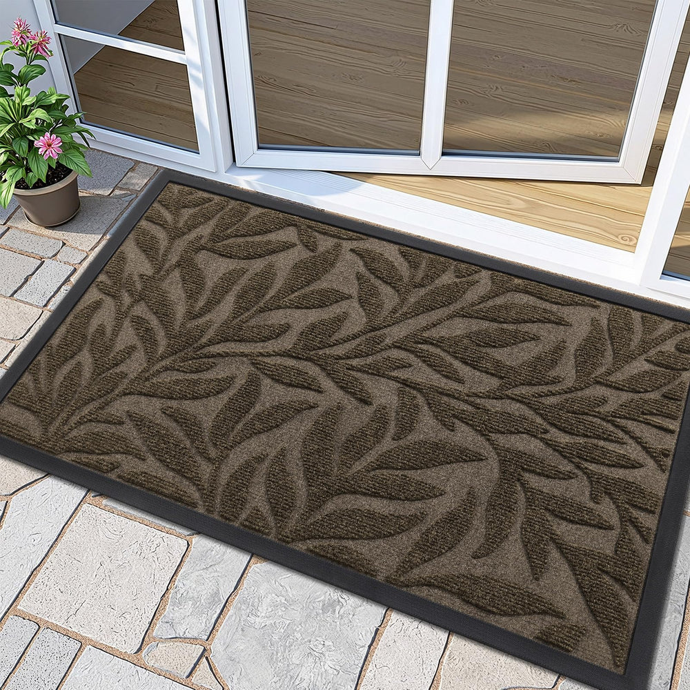 Smiry Leaf Front Door Mat 47x17 front view with foliage design