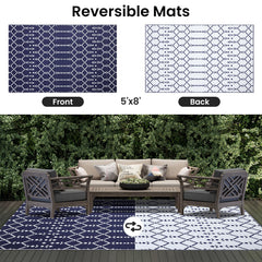 Smiry Outdoor Rug 5x8 ft navy geometric pattern