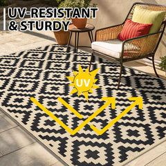 Smiry Outdoor Rug 5x8 ft placed on a patio setting