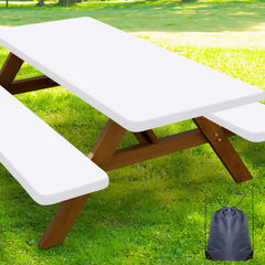 Smiry picnic table cover set including one table cover and two bench covers in white
