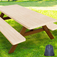Smiry picnic table cover set with 1 table cover and 2 bench covers in ivory