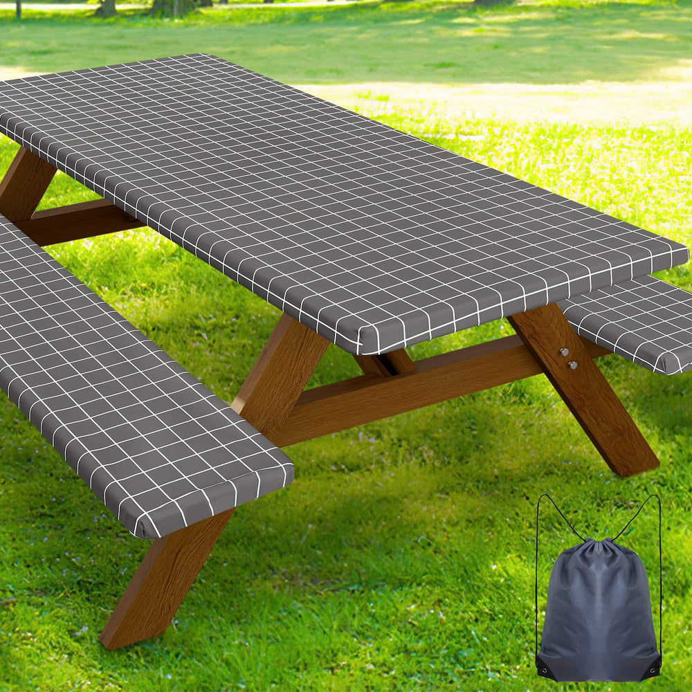 Smiry picnic table cover set with grey and white design