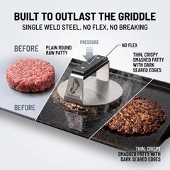 Smooth round surface of the Burger Iron Sasquash Burger Smasher
