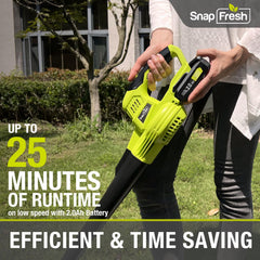 SnapFresh Leaf Blower in action clearing leaves