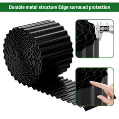 SnugNiture Corrugated Metal Garden Edging 12"×20' Black with secure hemmed edge