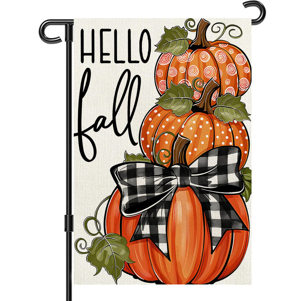 Snungee Fall Garden Flag 12x18 inches with pumpkins and maple leaves