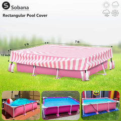 Sobana Rectangular Pool Cover with tie-down ropes and sandbags