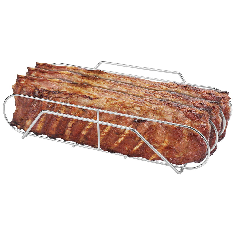 SOLIGT stainless steel rib rack front view holding ribs