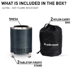 Solo Stove Mesa fire pit with stand displayed outdoors