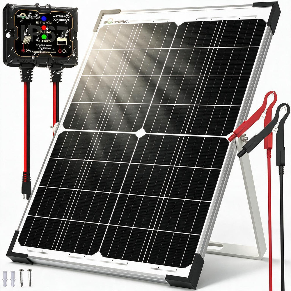 SOLPERK 30W solar panel front view with MPPT controller