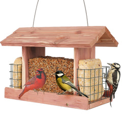 Solution4Patio Cedar Hopper Bird Feeder front view with tray