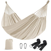 SONGMICS Double Hammock beige model front view with mounting straps