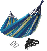 SONGMICS double hammock blue and yellow stripes front view
