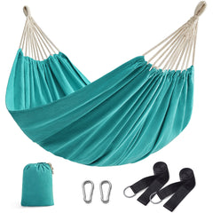 SONGMICS Double Hammock in turquoise color with trees in the background