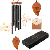 Soopau Memorial Wind Chimes 30" black leaf shape front view