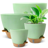 SORANGEUN self watering pot set including 12, 10, 9, and 8 inch pots in green