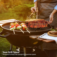 Sorbus Rib Rack holding ribs upright on a grill