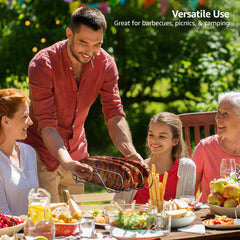 Sorbus Rib Rack placed on a grill with ribs and vegetables