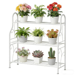 SORCEDAS 3 Tier Metal Plant Stand white model front view