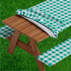 Sorfey Picnic Table Cover Set front view with checked green design