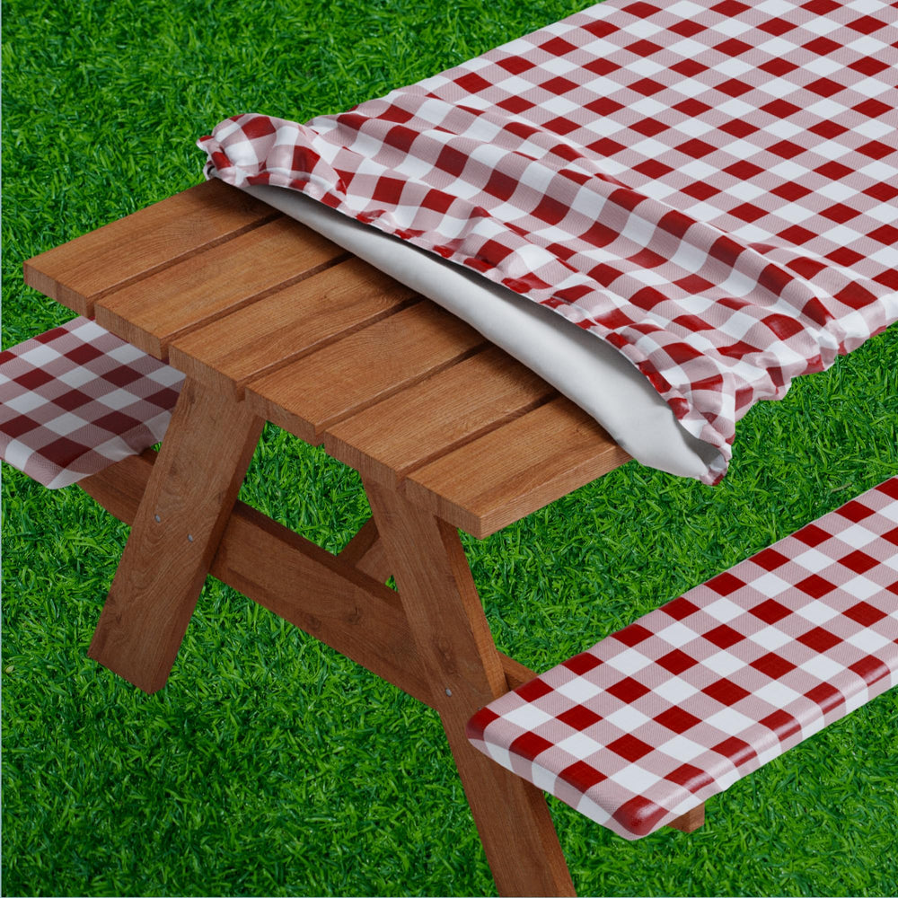 Sorfey Picnic Table Cover Set in Checked Burgundy Design