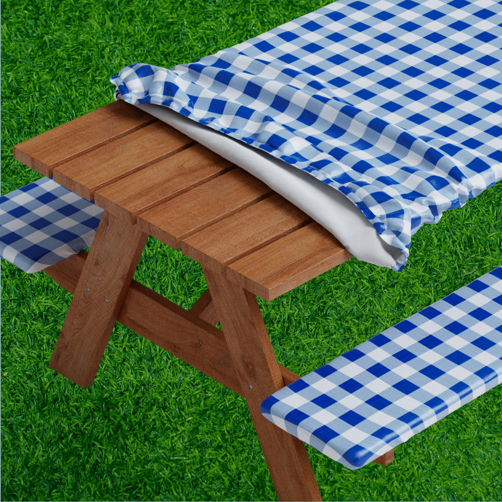 Sorfey Picnic Table Cover with Checked Blue Design, 30"x72"