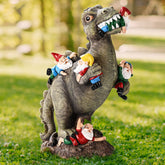 SOWSUN 10.7 inch Garden Gnome Dinosaur Statue front view