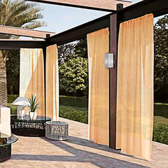 SpaceDresser sheer curtains hanging on a patio