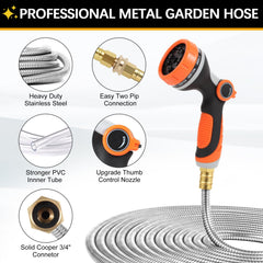 SPRIKIR garden hose showing lightweight stainless steel construction