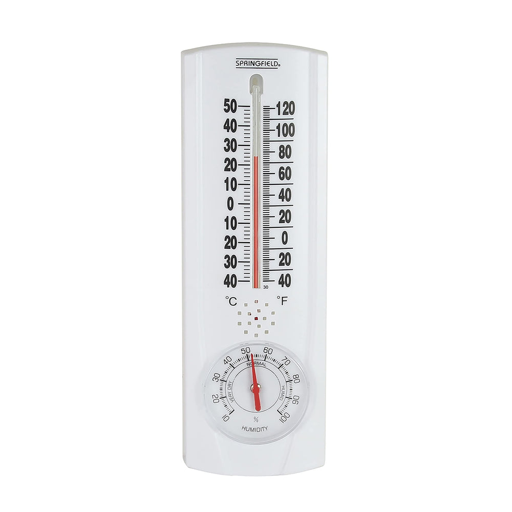 Springfield Vertical Thermometer and Hygrometer front view with white housing