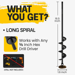 Sproot Garden Auger Drill Bit 1.6" x 16.5" side view