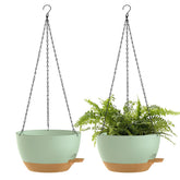 SQKH 12 Inch Green Brown self-watering hanging pot front view