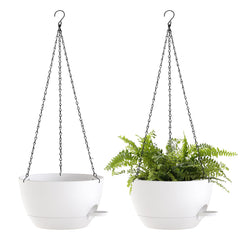 SQKH 12 Inch Self-Watering Hanging Basket front view in white